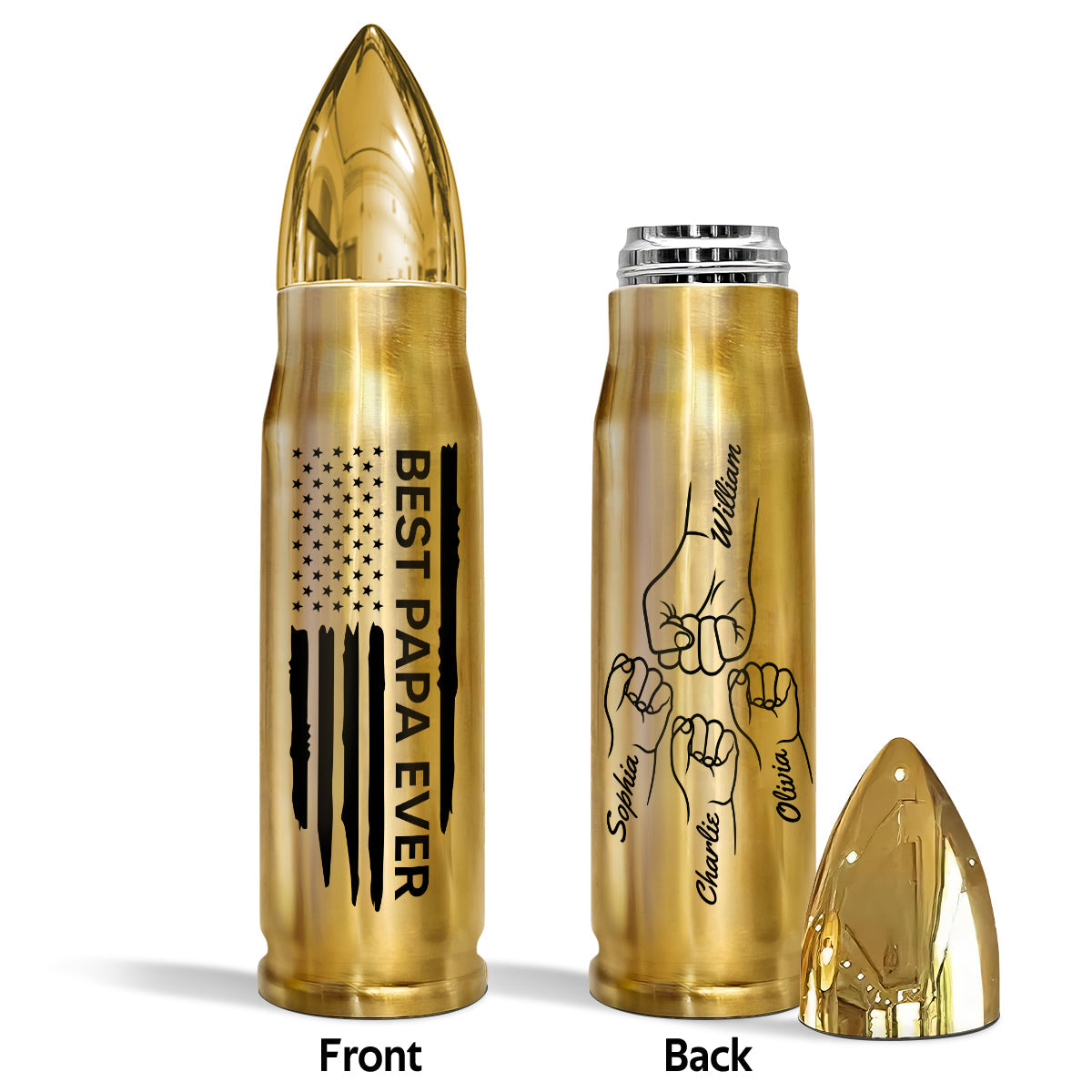 Best Dad Papa Grandpa Ever Fist Bump Outline Nation Flag Independence Day 4th Of July Gift For Husband Father Figures Personalized Bullet Tumbler