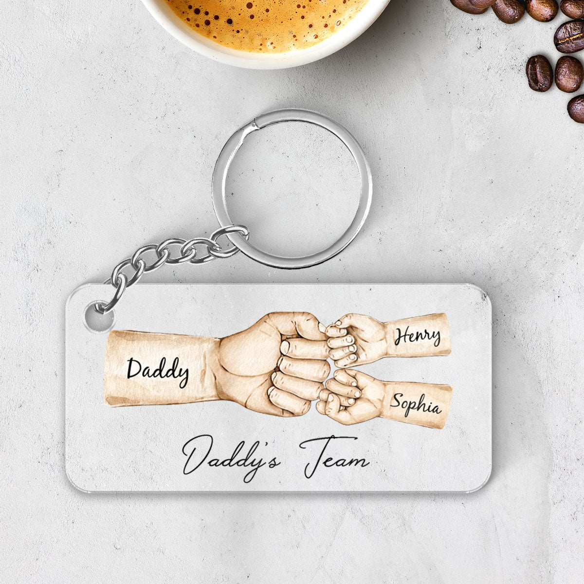Daddy's Team Fist Bump Personalized Acrylic Keychain, Father's Day Gift For Dad, Gift for Husband, Gift for Grandpa