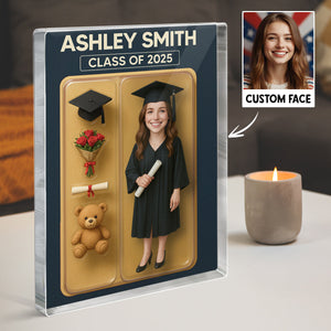 [FEMALE version ONLY] - 3D Effect Graduation Custom Figure Personalized Flat Rectangle Acrylic Block Plaque, Unique Keepsake, Graduation Gift