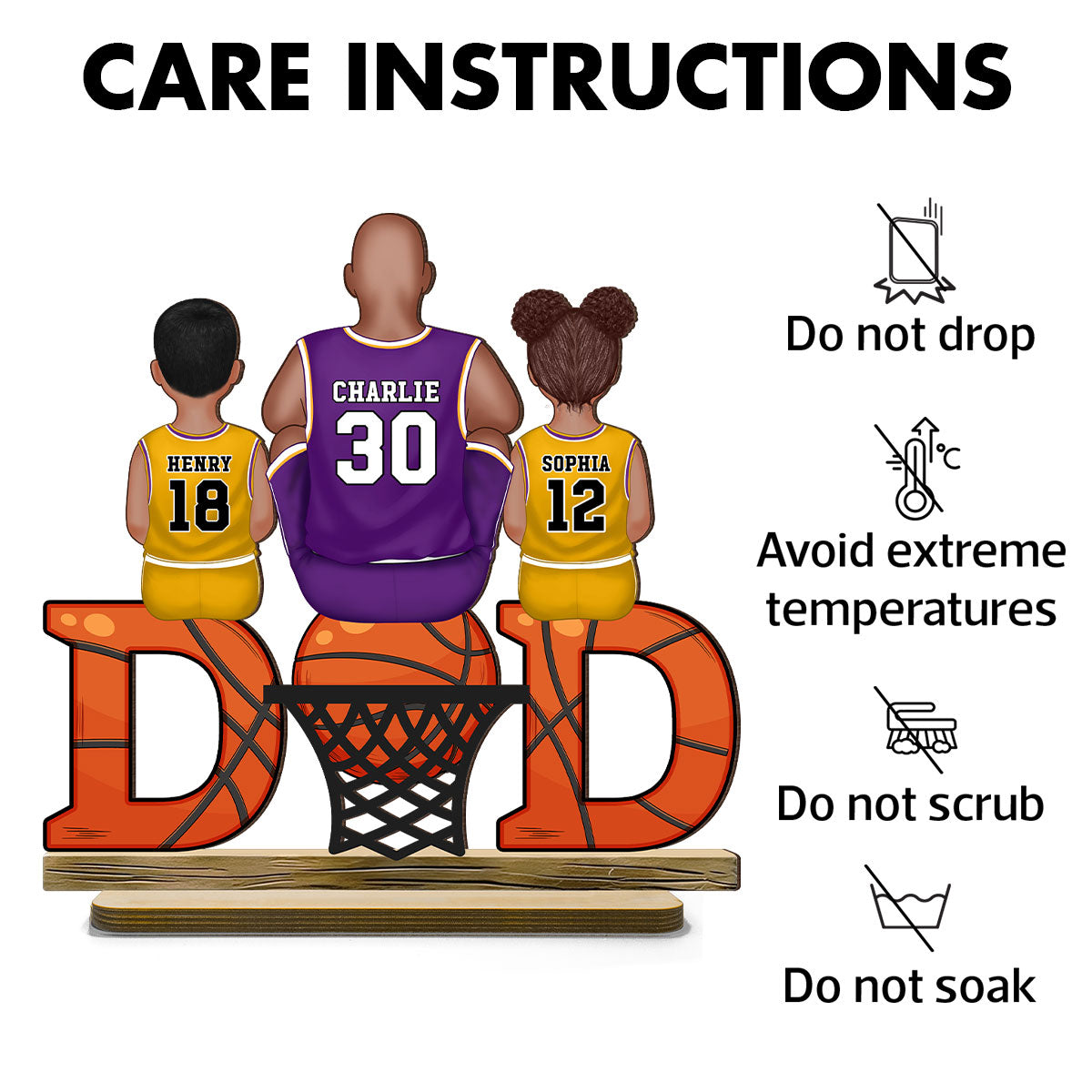 Basketball Dad & Kids Personalized 2-Layer Standing Wooden Plaque, Father’s Day Gift for Dads, Gift for Husband