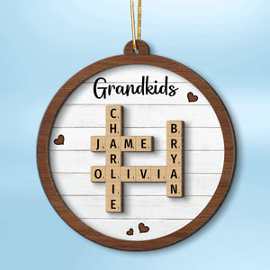 Grandkids Crossword Puzzle Art Personalized 2-Layer Wooden Ornament, Christmas Gift For Grandma, Gift For Mom