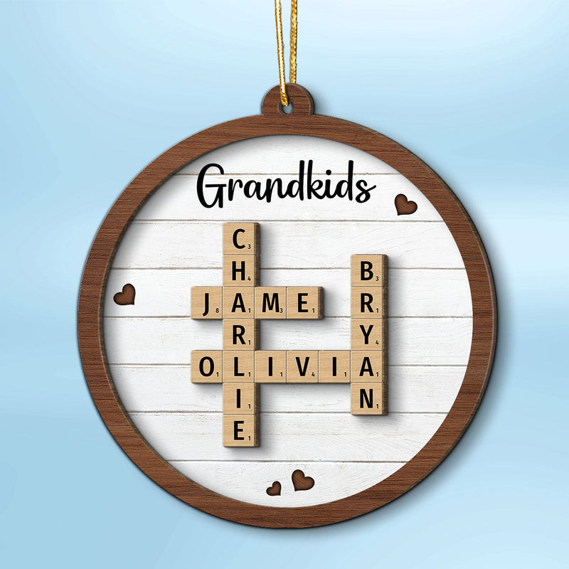 Grandkids Crossword Puzzle Art Personalized 2-Layer Wooden Ornament, Christmas Gift For Grandma, Gift For Mom