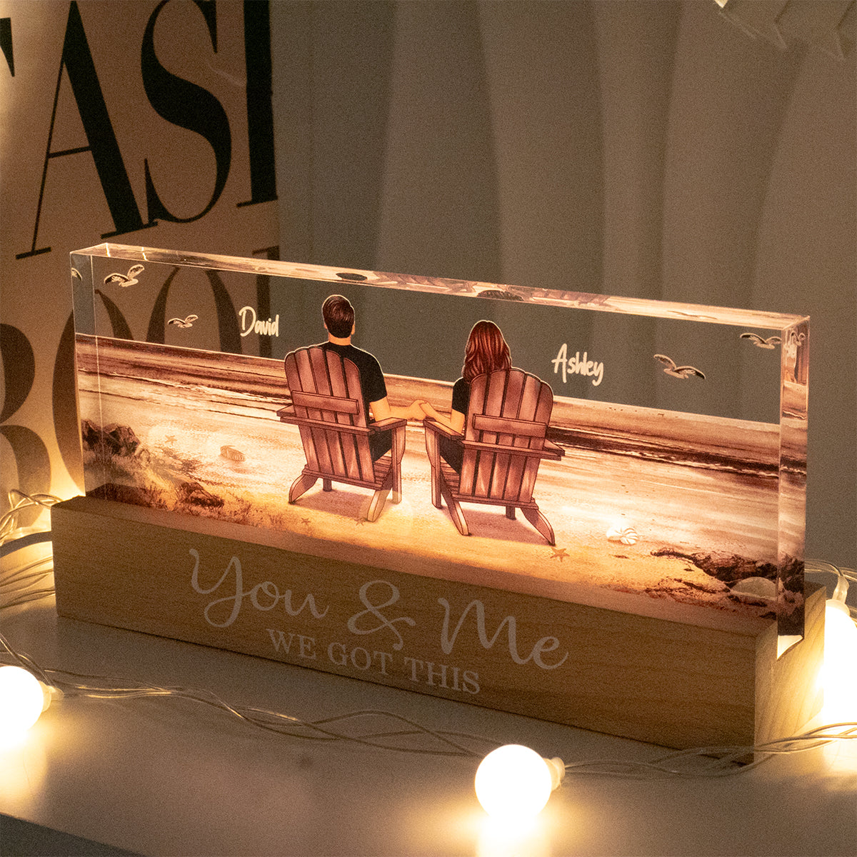 Couple Sitting At Beach Retro Personalized LED Night Light, Heartfelt 2025  Gift For Couple, Husband, Wife, Boyfriend, Girlfriend