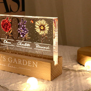 Grandma's Garden Of Grandkids Birth Month Flowers Personalized LED Night Light, Heartfelt Gift For Grandma, Mom