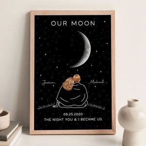 Couple Under Star Sky, Moon Phase Art Personalized Poster, Anniversary gift for him, for her