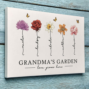Grandma‘s Garden Love Grows Here Beautiful Birth Month Flower Gift For Grandma Mom Personalized Canvas
