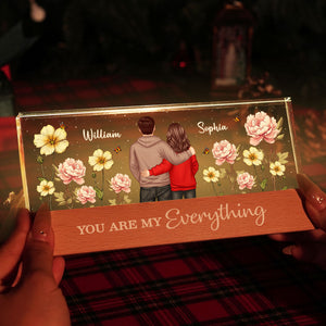 Couple Birth Month Flower Personalized Acrylic Block LED Night Light, Heartfelt 2025  Gift For Him, For Her, Boyfriend, Girlfriend, Husband, Wife