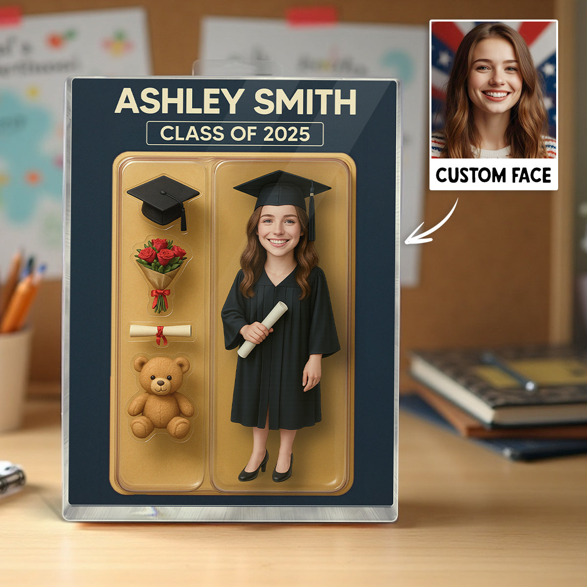 [FEMALE version ONLY] - 3D Effect Graduation Custom Figure Personalized Flat Rectangle Acrylic Block Plaque, Unique Keepsake, Graduation Gift
