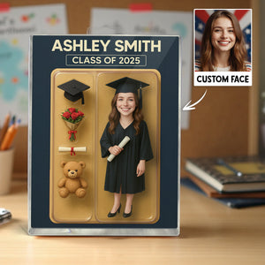 [FEMALE version ONLY] - 3D Effect Graduation Custom Figure Personalized Flat Rectangle Acrylic Block Plaque, Unique Keepsake, Graduation Gift