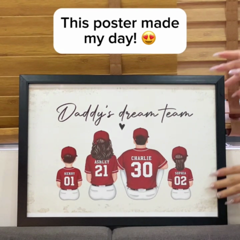 Daddy's Team Softball Family Sitting Personalized Poster, Gift For Family, Dad, Grandpa, Husband