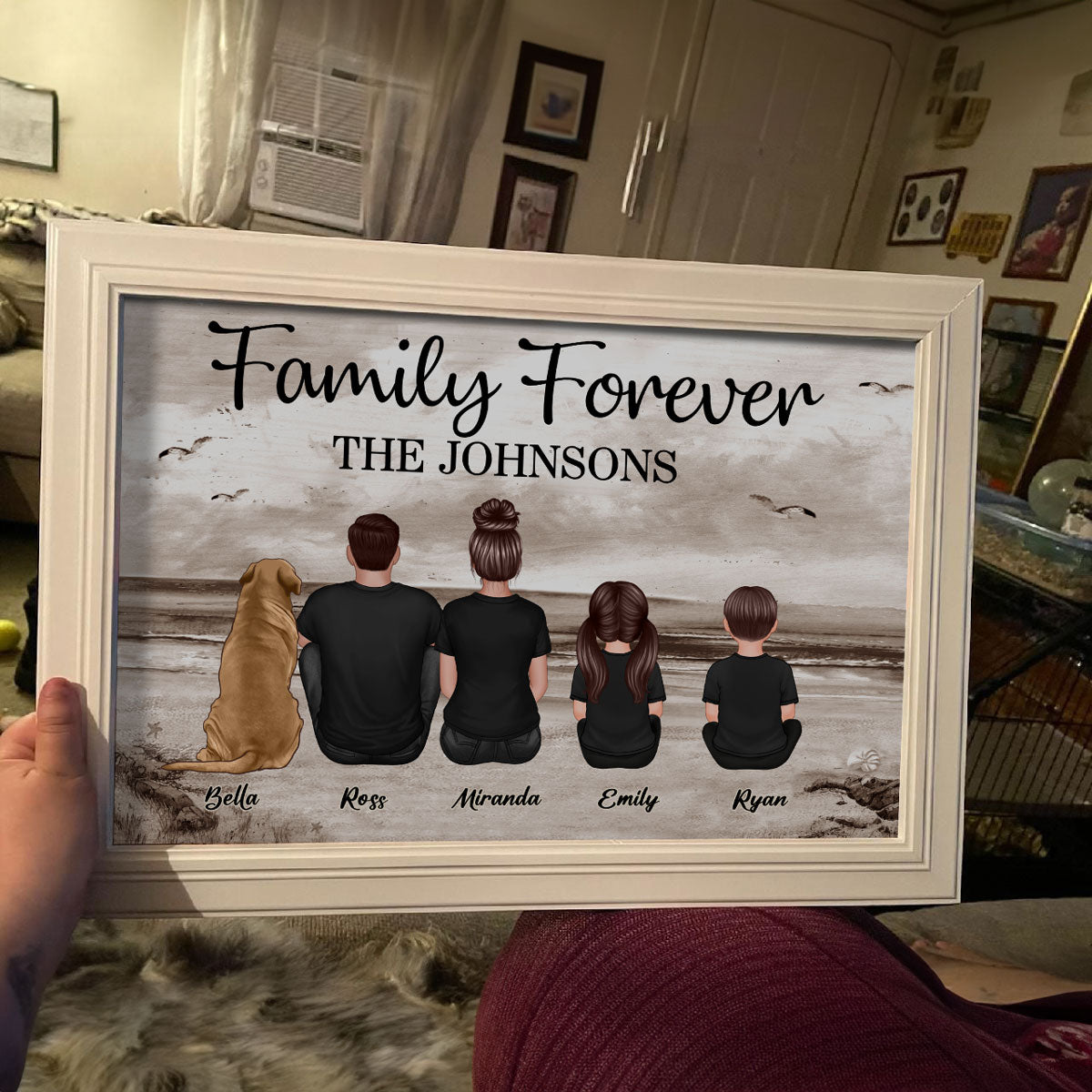 Family Sitting Retro Vintage Beach Landscape Poster, Unique 2025 Father's Day Gift For Dad, Husband