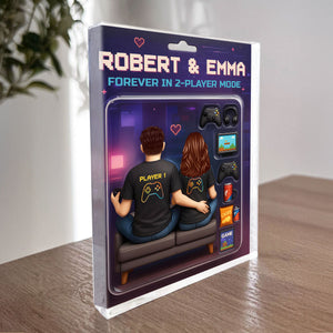 Game Players Couple, Toy Box Figures Style, Personalized Acrylic Block Plaque, Unique Gift for Him, Gift for Her