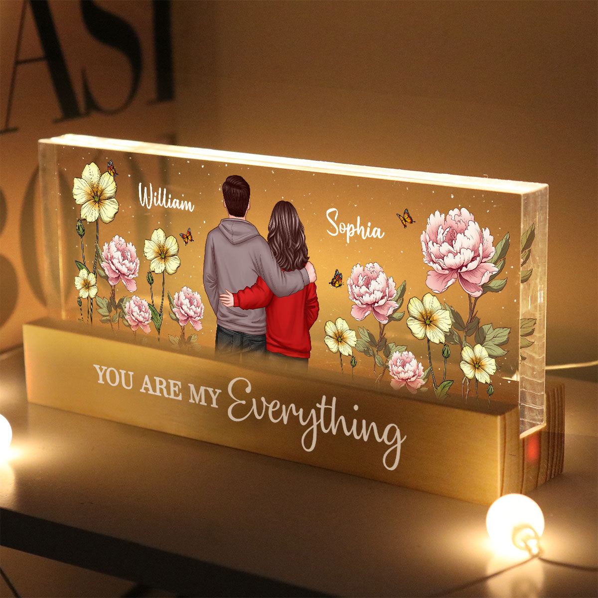 Couple Birth Month Flower Personalized Acrylic Block LED Night Light, Heartfelt 2025  Gift For Him, For Her, Boyfriend, Girlfriend, Husband, Wife