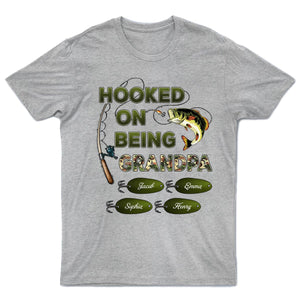 Hooked On Being Grandpa Papa Fishing Camouflage Personalized Shirt, Unique 2025 Father's Day Gift For Grandpa, Dad, Husband