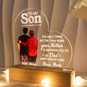 From Mom To Son Happy Father's Day Personalized LED Night Light, Heartfelt Father's Day Gift For Son