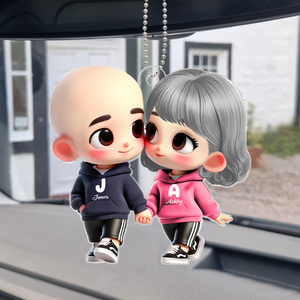 3D Effect Cute Cartoon Couple Holding Hands Personalized Acrylic Car Hanger, Anniversary &  Gift for him, Gift for her
