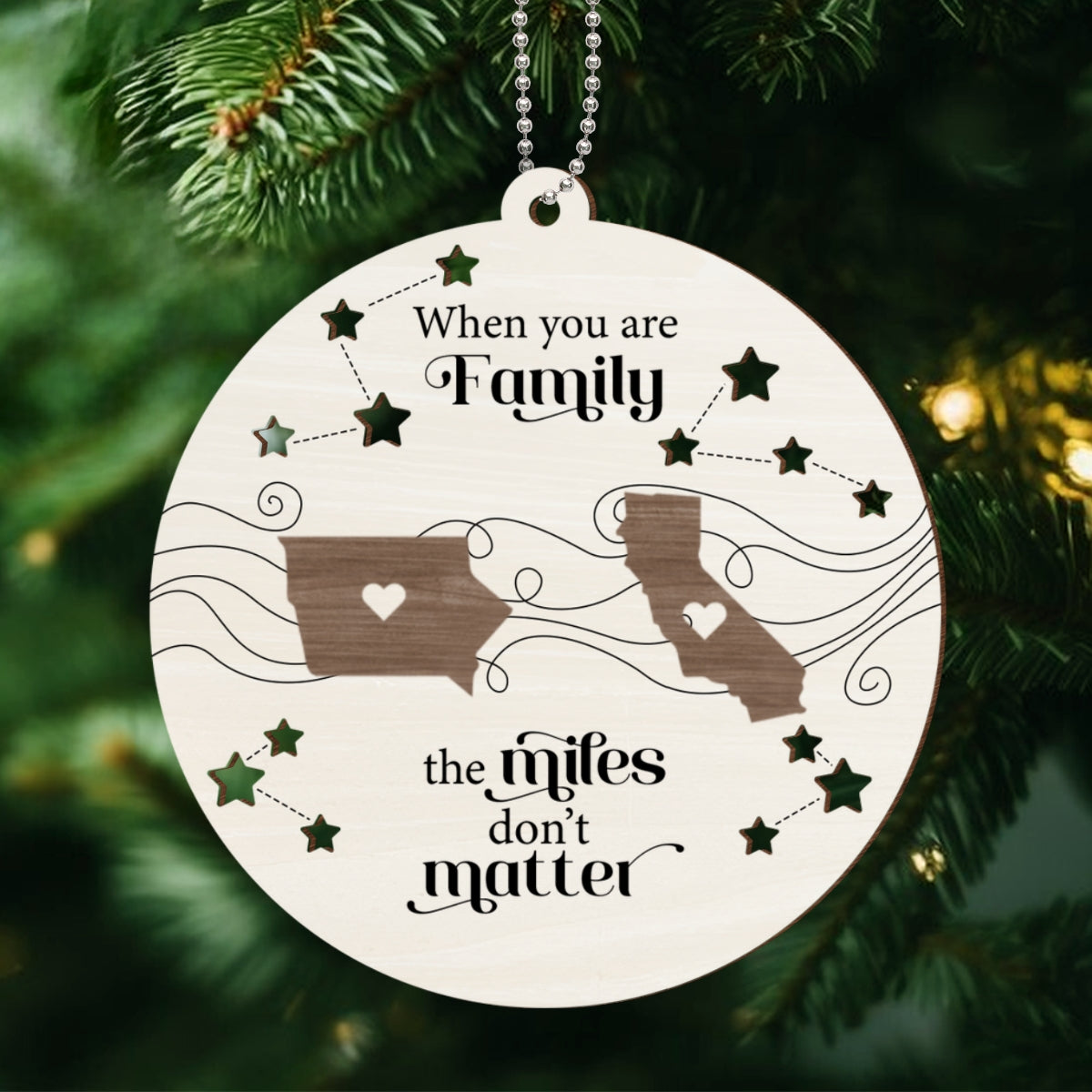Personalized 2-Layered Wooden Ornament – A Gift of Togetherness for Long Distance Family, Friends, or Sisters