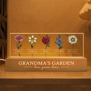 Grandma's Garden Of Grandkids Birth Month Flowers Personalized LED Night Light, Heartfelt Gift For Grandma, Mom
