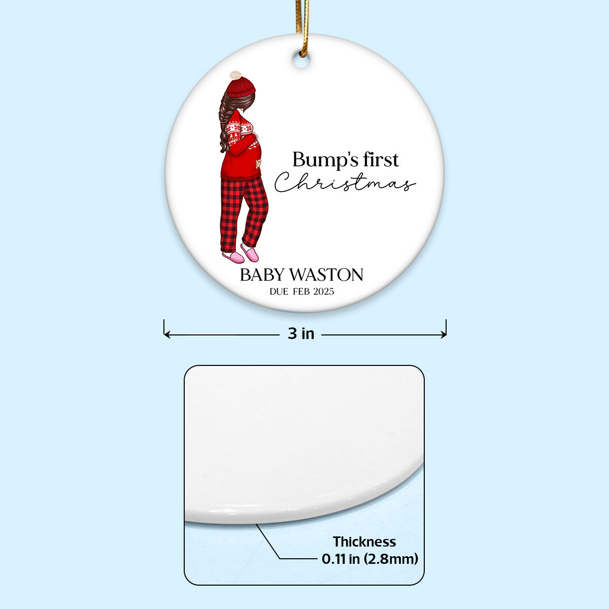 Pregnant Mom Baby Bump's First 2025 Ornament, Personalized Gifts Family, Pregnant Ornament