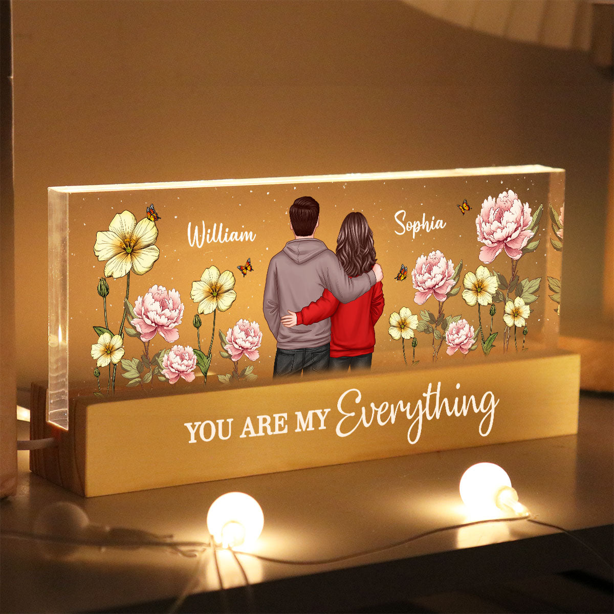 Couple Birth Month Flower Personalized Acrylic Block LED Night Light, Heartfelt 2025  Gift For Him, For Her, Boyfriend, Girlfriend, Husband, Wife