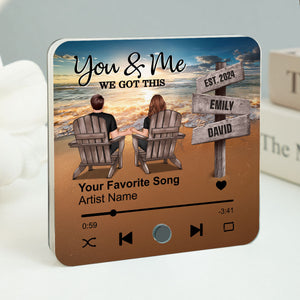 Romantic Beach Landscape Couple Sitting Holding Hands Sign Posts Personalized Music Fridge Magnet, Heartfelt 2025  Gift For Couple, For Him, For Her, Boyfriend, Girlfriend, Husband, Wife