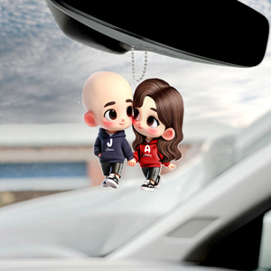 3D Effect Cute Cartoon Couple Holding Hands Personalized Acrylic Car Hanger, Anniversary &  Gift for him, Gift for her