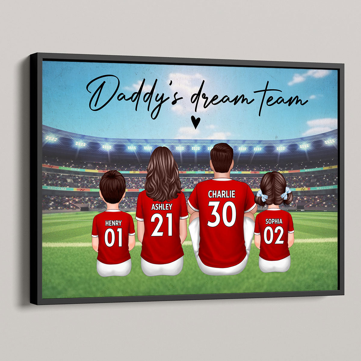 Dad's Team Soccer Football Family Sitting Personalized Poster – Special Gift for Dad, Grandpa, Husband on Father's Day
