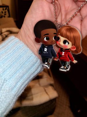 3D Effect Cute Cartoon Couple Holding Hands Personalized Acrylic Car Hanger, Anniversary &  Gift for him, Gift for her