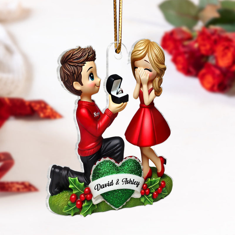 Marriage Proposal 3D Effect Ornament, Personalized Newly Engaged Gift, 'She Said Yes!' Ornament, Custom Just Engaged Gifts for Couples