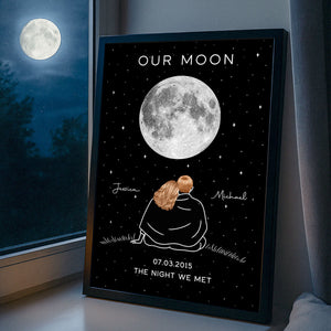 Couple Under Star Sky, Moon Phase Art Personalized Poster, Anniversary gift for him, for her