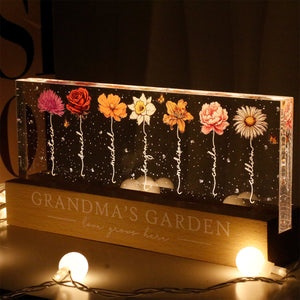 Grandma‘s Garden Birth Month Flowers Personalized Acrylic Block LED Night Light, Heartfelt Gift For Grandma