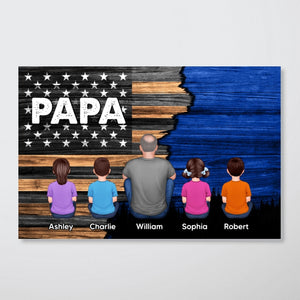 Dad Grandpa Papa Back View Sitting With Kids Half Nation Flag Personalized Horizontal Poster