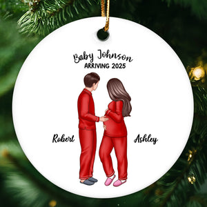 Personalized Pregnancy Ornament, Expecting Family Personalized Circle Ceramic Ornament, New Mom Gift, Expecting Parent Gift