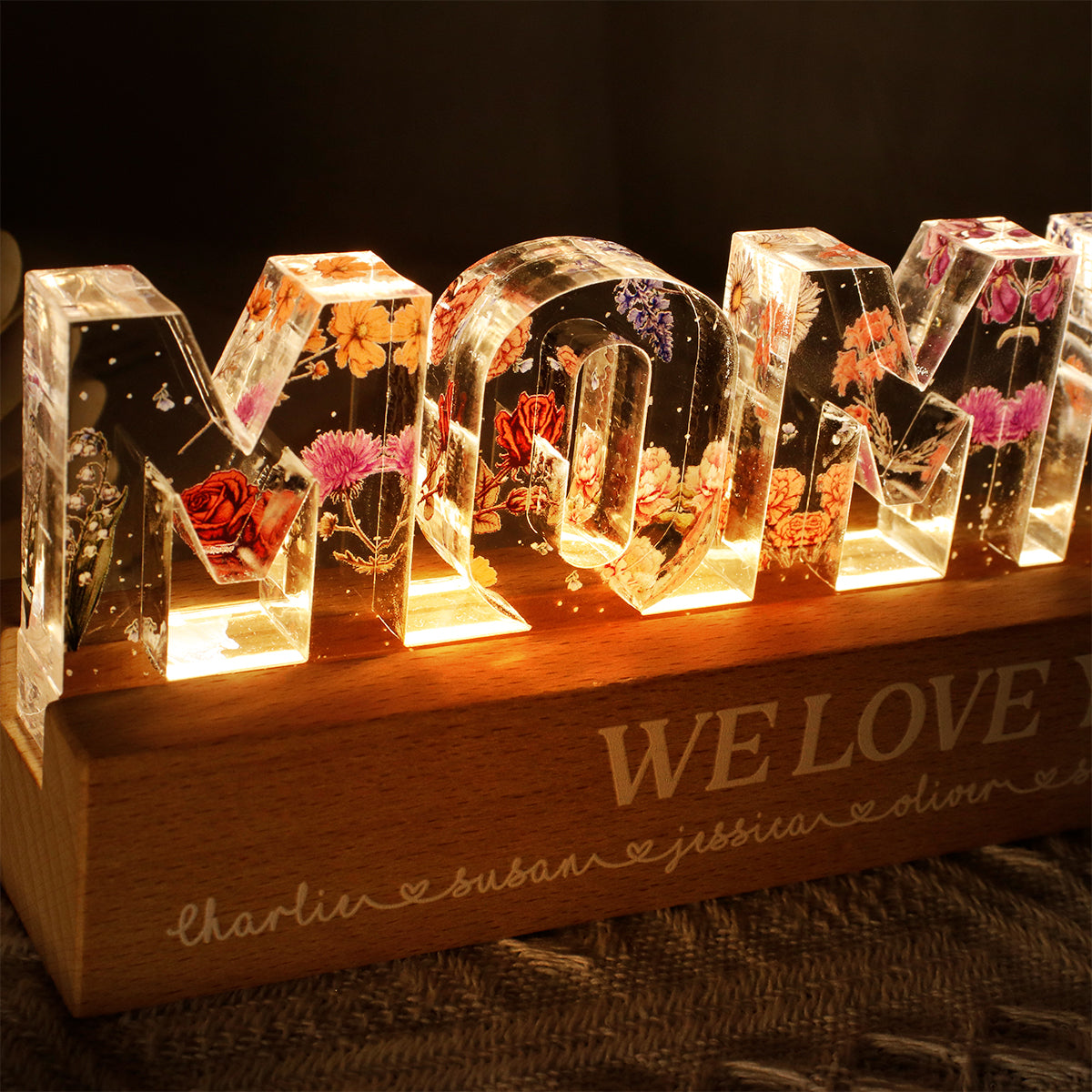 Custom Flower Printed LED Night Light, Birth Month Flower, Gift for Mom, Gift for Grandma, Gift for Wife