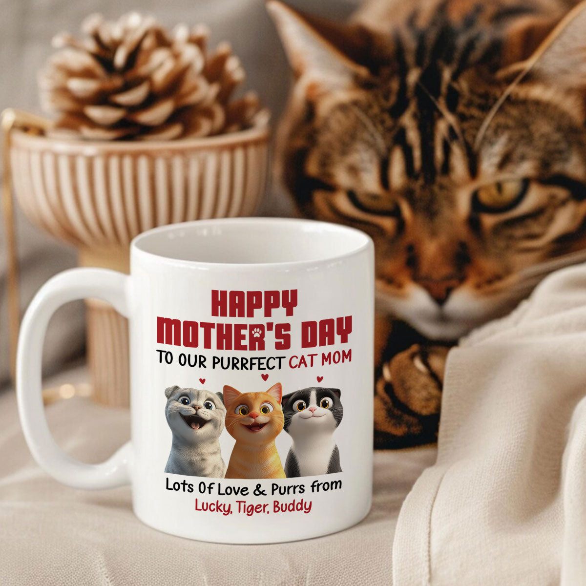 To Our Perfect Cat Mom Adorable Cartoon Cats Personalized Mug, Unique Gifts For Cat Moms