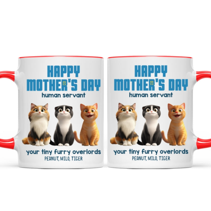 Happy Mother's Day Human Servant Personalized Mug, Cute Cartoon Cats, Unique Gift for Cat Moms
