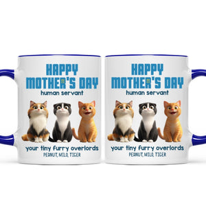 Happy Mother's Day Human Servant Personalized Mug, Cute Cartoon Cats, Unique Gift for Cat Moms