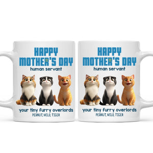 Happy Mother's Day Human Servant Personalized Mug, Cute Cartoon Cats, Unique Gift for Cat Moms