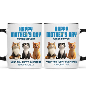 Happy Mother's Day Human Servant Personalized Mug, Cute Cartoon Cats, Unique Gift for Cat Moms