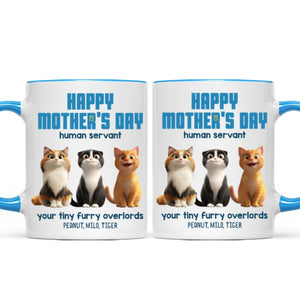 Happy Mother's Day Human Servant Personalized Mug, Cute Cartoon Cats, Unique Gift for Cat Moms