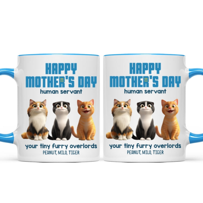 Happy Mother's Day Human Servant Personalized Mug, Cute Cartoon Cats, Unique Gift for Cat Moms