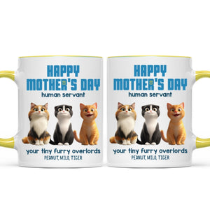 Happy Mother's Day Human Servant Personalized Mug, Cute Cartoon Cats, Unique Gift for Cat Moms