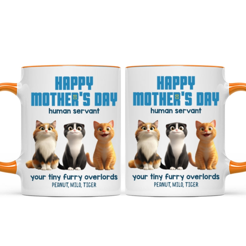 Happy Mother's Day Human Servant Personalized Mug, Cute Cartoon Cats, Unique Gift for Cat Moms