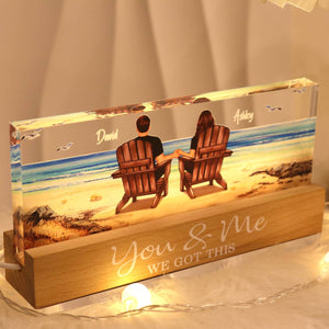 Couple Sitting At Beach Retro Personalized LED Night Light, Heartfelt 2025  Gift For Couple, Husband, Wife, Boyfriend, Girlfriend