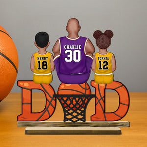 Basketball Dad & Kids Personalized 2-Layer Standing Wooden Plaque, Father’s Day Gift for Dads, Gift for Husband
