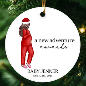 Pregnant Mom Baby Bump's First 2025 Ornament, Personalized Gifts Family, Pregnant Ornament