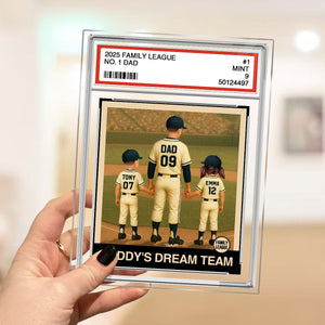 Baseball No. 1 Dad Man & Kids Trading Card Style Personalized Acrylic Plaque