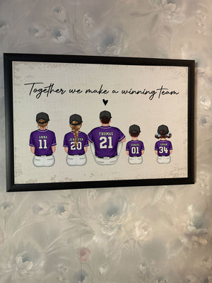 Daddy's Team Softball Family Sitting Personalized Poster, Gift For Family, Dad, Grandpa, Husband