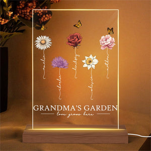 Grandma‘s Garden Love Grows Here Beautiful Birth Month Flower Gift For Grandma Mom Personalized Acrylic Plaque With LED Night Light