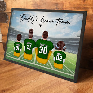 Daddy's Team Football Family Sitting Back View Personalized Poster, Father's Day Gift
